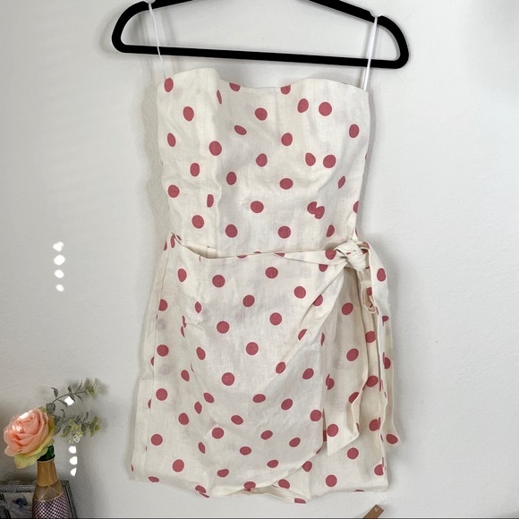Reformation Turnip Strapless Wrap Polka Dot Mini Dress in Andie - Size 6 - Picture 2 of 6